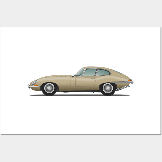 Jaguar E Type Fixed Head Coupe Golden Sand Wall Art by SteveHClark